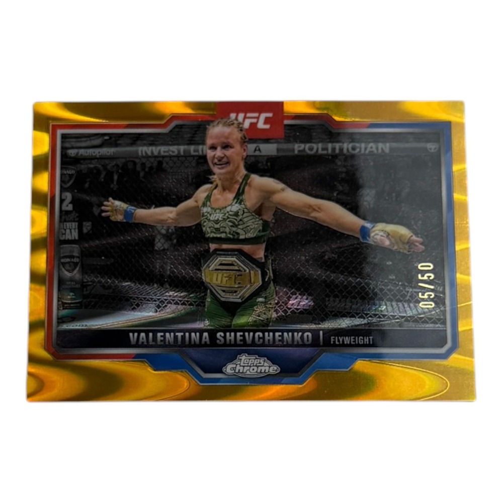 2024 Topps Chrome UFC Valentina Shevchenko Gold Wave Refractor /50 #166 MMA Card